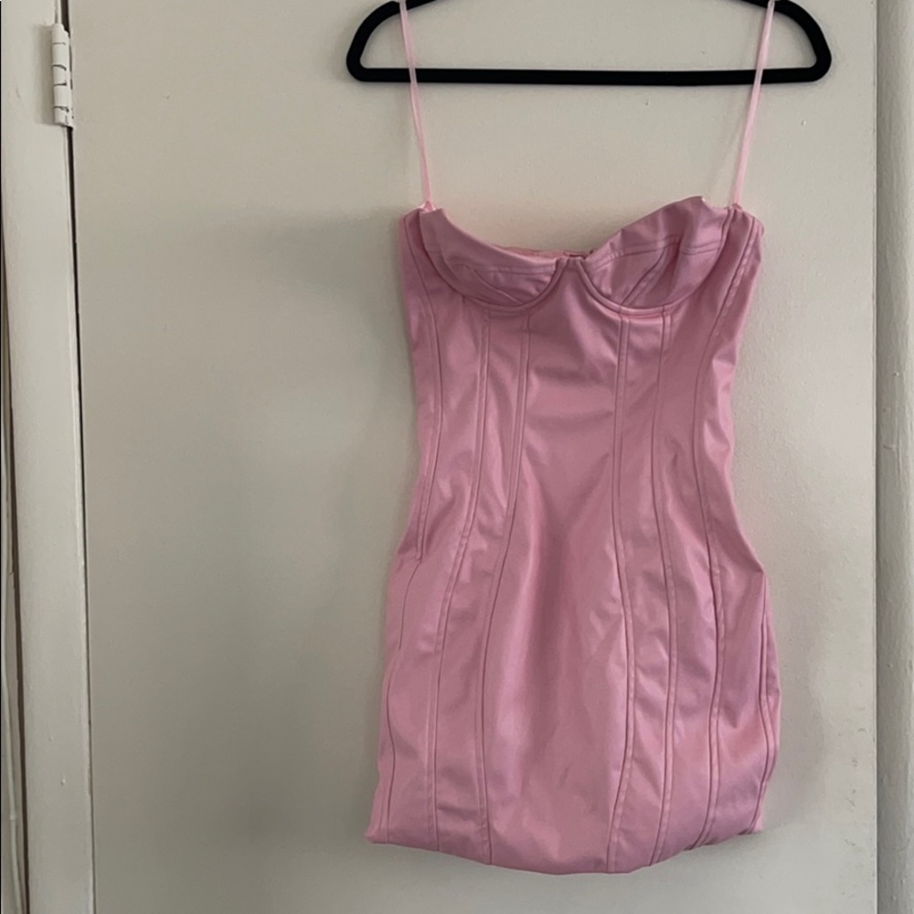 Fashion Nova Pink Leather Mini Dress